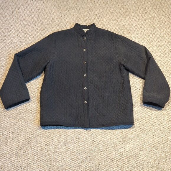 Vintage Laissez Faire Quilted Barn Chore Jacket Womens Small Black Silk Pockets - Picture 1 of 8